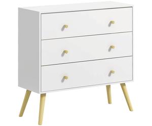 Outsunny Commode Scandinave 3 Tiroirs Pieds Inclinés en Pin Blanc Aosom France