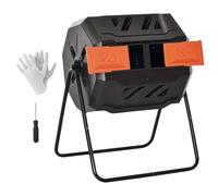 Outsunny Composteur 160L Double Chambre Rotatif, Orange | Rotation 360°, bac de jardin, portes coulissantes, cadre en acier solide