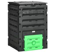 Outsunny Composteur de Jardin 450 L Bac Composteur 80 Aérations Noir | pour Jardin en Polypropylène, 2 Portes Coulissantes, Léger et Robuste