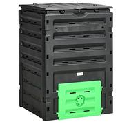 Outsunny Composteur de Jardin 450 L, bac composteur pour Jardin en polypropylène, 80 aérations et 2 Portes coulissantes, léger et Robuste, Noir