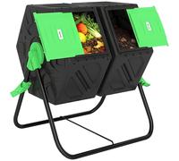 Outsunny Composteur de jardin - bac à compost pour déchets - rotatif 360° - double chambre 130 L - acier PP noir