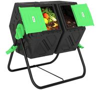 Outsunny Composteur de jardin - bac à compost pour déchets - rotatif 360° - double chambre 130 L - acier PP noir