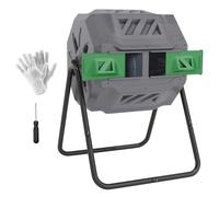 Outsunny Composteur de Jardin - bac à Compost pour déchets - Rotatif 360° - Double Chambre 160 L - Acier PP Gris