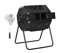Outsunny Composteur de Jardin - bac à Compost pour déchets - Rotatif 360° - Double Chambre 160 L - Acier PP Noir
