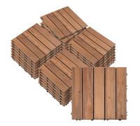 Outsunny Dalles terrasse - caillebotis - Lot de 27 pcs, Surface Max. 2,5 m²- emboîtables, Installation très Simple - Carreaux Bois Sapin teinté Brun