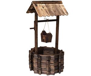 Outsunny décoratif puits en Bois d'extérieur Pot de Fleurs Jardin Décor de Jardin W/Seau