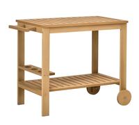 Outsunny Desserte de jardin chariot pour plancha barbecue en bois avec poignée 2 plateaux et porte-bouteilles 95 x 47 x 74 cm Aosom France