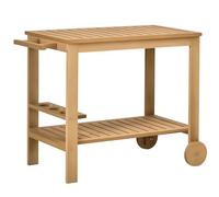 Outsunny Desserte de Jardin Chariot pour plancha Barbecue en Bois avec poignée 2 Plateaux et Porte-Bouteilles 95 x 47 x 74 cm