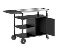 Outsunny Desserte jardin chariot de barbecue avec plateau en acier inoxydable tablette pliable, crochets, housse inclus,, noir