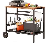 Outsunny Desserte jardin, chariot de barbecue sur roulettes avec porte-boissons et crochets, 97 x 51 x 83 cm, noir et marron