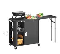 Outsunny Desserte jardin chariot de barbecue sur roulettes îlot de cuisine avec table latérale pliable placard étagères ouvertes porte-papier support sacs poubelle trois crochets 166 x 54 x 88 cm noir