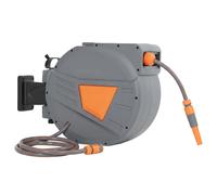 Outsunny Dévidoir de tuyau rétractable 30+2 m avec buse 2 modes Verrouillage automatique et rétraction contrôlée Support Orange