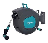 Outsunny DURHAND Enrouleur tuyau arrosage 15 m dévidoir mural portable tube rétractable automatique et verrouillable à toute longeur pour jardin