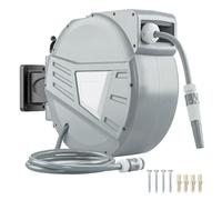 Enrouleur Tuyau Arrosage Mural - Outsunny - 20+1,6 m x Ø 15 mm - Rétractable Automatique Pivotant à 180° - Plastique - Gris