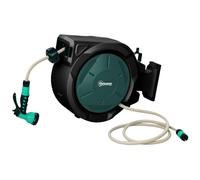 Outsunny Enrouleur Tuyau Arrosage Mural 30 m x Ø 15 mm Rétractable Noir | Dévidoir Automatique de Tuyaux d'Eau, Pivotant à 180°, Buse à 7 Modes, pour Jardin et Lavage de Voiture