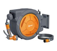 Outsunny Enrouleur Tuyau Arrosage Mural 30 m x Ø 15 mm Rétractable Orange | Dévidoir Automatique de Tuyaux d'Eau, Pivotant à 180°, Buse à 7 Modes, pour Jardin et Lavage de Voiture