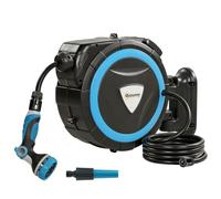Outsunny Enrouleur Tuyau Arrosage Mural Automatique 15,5m 10+2 Modes Bleu | Pistolet d'Arrosage 10+2 Modes, Solution d'Irrigation Rétractable et Flexible, Jardin, Nettoyage Voiture