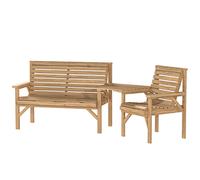 Outsunny Ensemble 3 chaises de jardin, set mobilier balcon avec trou pour parasol, chaise, banc, table amovible 121x65x90 cm Aspect bois naturel