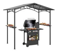 Outsunny Ensemble Barbecue de Jardin Abri Barbecue 3+1 Brûleurs Noir | Barbecue à Gaz, 2 Étagères, Brûleur Latéral, Couvercle avec Thermomètre, pour Terrasse