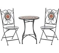 Outsunny Ensemble Bistro 2 Places 3 pièces Style Fer forgé mosaïque céramique Motif Rose des Vents chaises Pliables métal époxy Noir