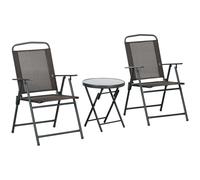 Outsunny Ensemble Bistro 3 pièces en Métal Résistant aux Intempéries Set de Mobilier de Jardin avec Table Pliante en Verre Chaises Marron