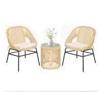 Ensemble bistro - salon de balcon - Outsunny - 3 pièces 2 fauteuils confortables et table en verre trempé - résine tressée - beige