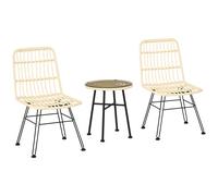 Outsunny Ensemble bistro de jardin 3 pièces 2 chaises 2 coussins zippés déhoussables polyester résine tressée PE métal galvanisé Ø 45 x 50 cm crème
