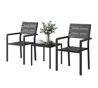 Outsunny Ensemble bistro de jardin 3 pièces Table bistro avec 2 chaises Design à lames Aspect bois Plateau en HDPE Résistant à la rouille