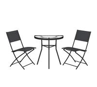Outsunny Ensemble Bistro d'Extérieur, Mobilier de Patio 3 Pièces avec Chaises Pliantes, Table en Verre Semi-Circulaire, Noir