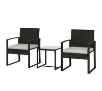 Outsunny Ensemble bistro en rotin, ensemble jardin 3 pièces avec 2 chaises, table basse, coussins amovibles crème blanche