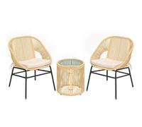 Outsunny Ensemble Bistro Salon de Balcon 3 Pièces 2 Fauteuils Confortables et Table en Verre Trempé Coussins Déhoussables Beige