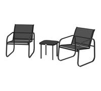 Outsunny Ensemble bistrot de jardin 3 pièces avec 2 chaises en maille et table basse en verre trempé, noir
