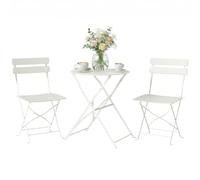 Outsunny Ensemble Bistrot de Jardin 3 Pièces san Montage Métal Crème | Table et 2 Chaises Pliantes à Lattes, Double Protection Antirouille, Mobilier de Balcon, Terrasse et Extérieur