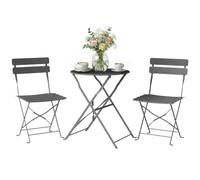 Outsunny Ensemble Bistrot de Jardin 3 Pièces san Montage Métal Gris | Table et 2 Chaises Pliantes à Lattes, Double Protection Antirouille, Mobilier de Balcon, Terrasse et Extérieur