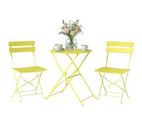 Outsunny Ensemble Bistrot de Jardin 3 Pièces san Montage Métal Jaune | Table et 2 Chaises Pliantes à Lattes, Double Protection Antirouille, Mobilier de Balcon, Terrasse et Extérieur