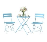 Ensemble bistrot de jardin - 3 pièces - table et 2 chaises pliantes à lattes san montage - métal -42x48x80cm - bleu blair