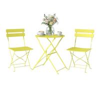 Outsunny Ensemble Bistrot de Jardin 3 Pièces san Montage - Table et 2 Chaises Pliantes à Lattes en Métal avec Double Protection Antirouille - Mobilier de Balcon et Terrasse Chic, Jaune
