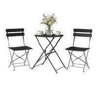 Outsunny Ensemble Bistrot de Jardin 3 Pièces san Montage - Table et 2 Chaises Pliantes à Lattes en Métal avec Double Protection Antirouille - Mobilier de Balcon et Terrasse Chic, Noir