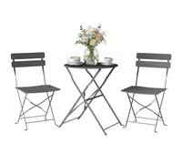 Outsunny Ensemble Bistrot de Jardin 3 Pièces san Montage - Table et 2 Chaises Pliantes à Lattes en Métal avec Double Protection Antirouille - Mobilier de Balcon et Terrasse Chic, Gris