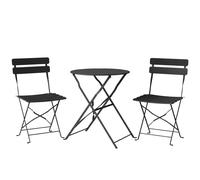 Outsunny Ensemble Bistrot de Jardin 3 Pièces Table et 2 Chaises Pliantes à Lattes Double Protection Antirouille Noir