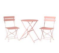 Outsunny Ensemble Bistrot de Jardin 3 Pièces Table et 2 Chaises Pliantes à Lattes Double Protection Antirouille Rose