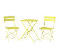 Outsunny Ensemble Bistrot de Jardin 3 Pièces Table et 2 Chaises Pliantes à Lattes Double Protection Antirouille Jaune