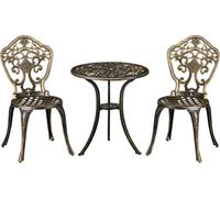 Outsunny Ensemble bistrot pour jardin en aluminium salon de jardin 3 pièces 2 chaises + 1 table ronde imitation fer forgé bronze