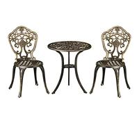 Outsunny Ensemble bistrot pour jardin en aluminium salon de jardin 3 pièces 2 chaises + 1 table ronde imitation fer forgé bronze