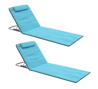 Outsunny Ensemble de 2 Tapis de Plage avec Dossier Inclinable en 5 Niveaux Appuie-tête et Sac de Transport 134x48x33-43 cm Bleu