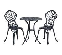 Outsunny Ensemble de bistrot 3 pièces en Fonte Aluminium, 2 chaises et 1 Table Ronde, Salon de Jardin extérieur 2 Personnes, Table de Jardin extérieur avec chaises pour Jardin, terrasse, Balcon, Noir