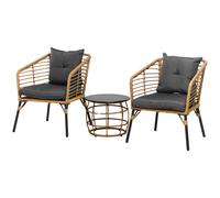 Outsunny Ensemble de meubles de jardin en rotin, 3 pcs. Ensemble de salon, incl. table basse et 2 chaises, ensemble bistrot avec coussins, meubles de balcon pour terrasse, balcon, acier, sable+gris fo