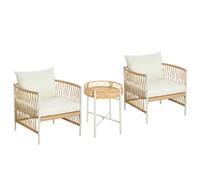 Outsunny Ensemble de bistrot de 3 pièces Ensemble de meubles de jardin, Rotin en PE, 72 cm x 66 cm x 64 cm, Jaune+Blanc Crème