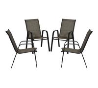 Outsunny Ensemble de Chaises de Jardin Set 4 Pièces, Chaises d'Extérieur Empilables en Métal et Tissu Respirant, Marron