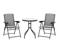 Outsunny Ensemble de Jardin 3 Pcs 2 Chaises Inclinables Table Ronde Gris | Multi-Positions, Pliables, Verre Trempé, Métal Textilène, pour Balcon